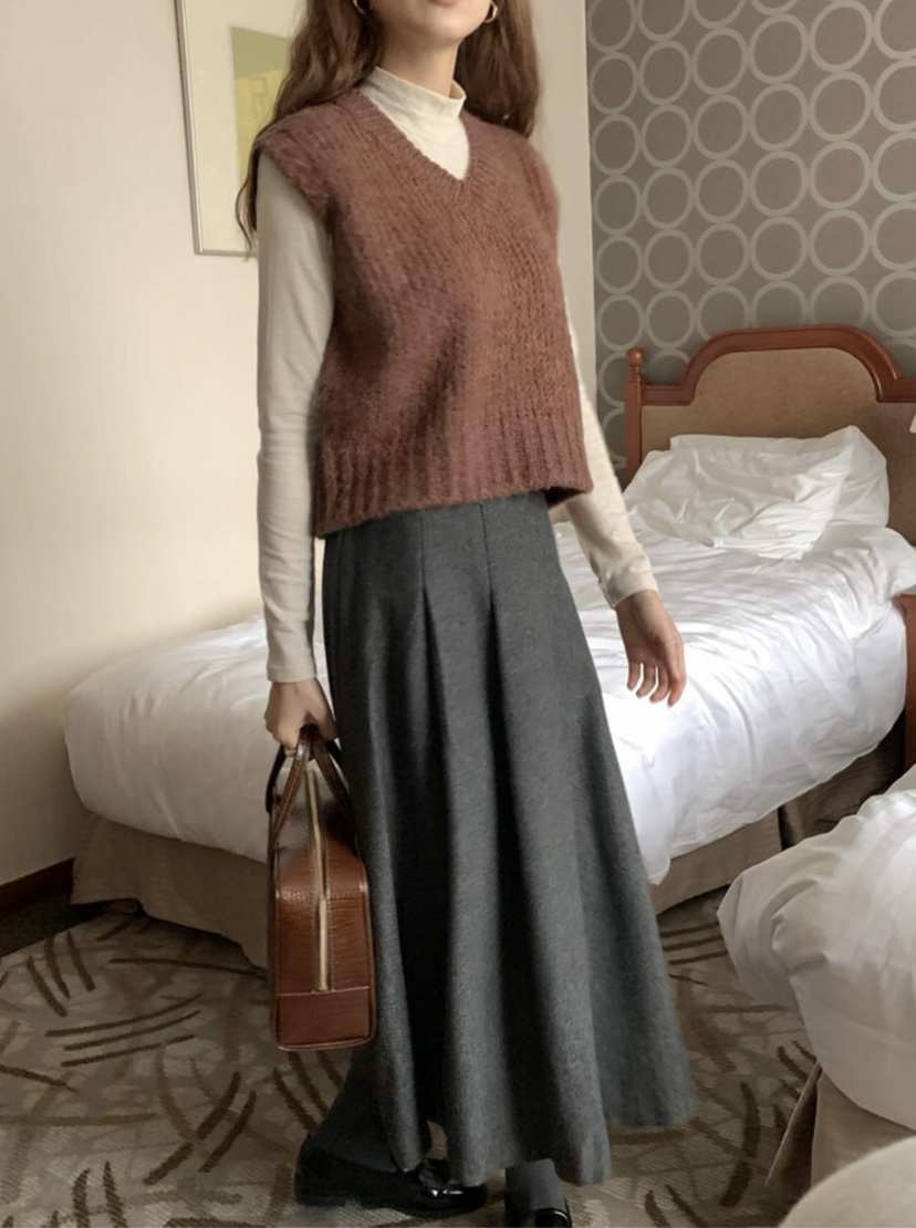 FRILL-T東大門㊣直郵女裝新品真品人氣休閑長裙人字形褶裙FRILL-T長裙