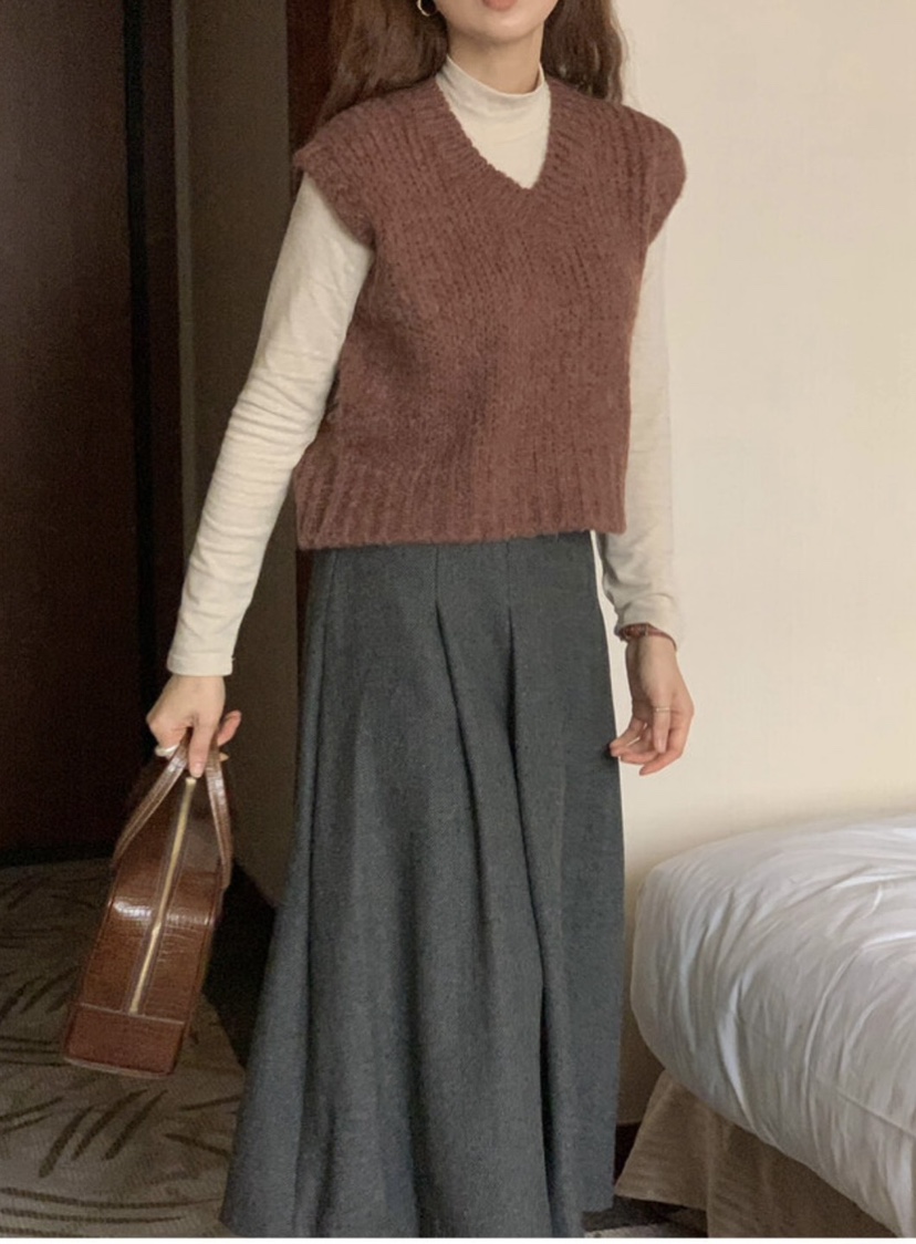 FRILL-T東大門㊣直郵女裝新品真品人氣休閑長裙人字形褶裙FRILL-T長裙