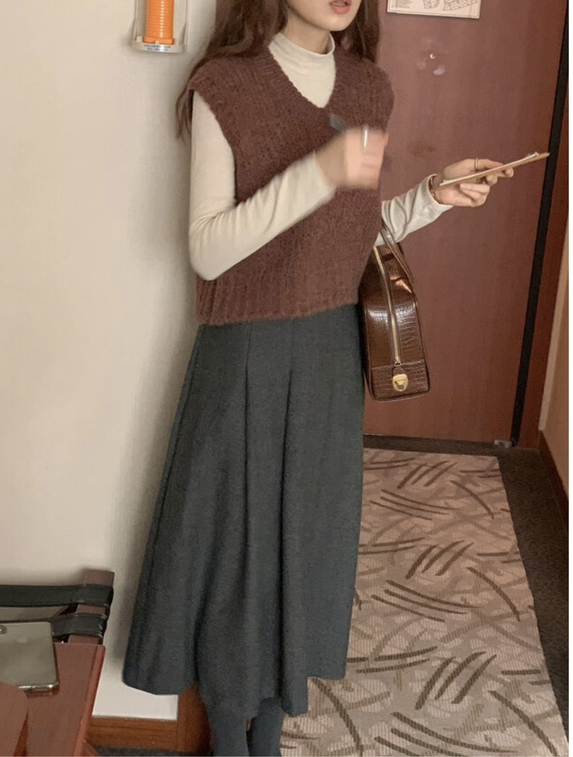 FRILL-T東大門㊣直郵女裝新品真品人氣休閑長裙人字形褶裙FRILL-T長裙