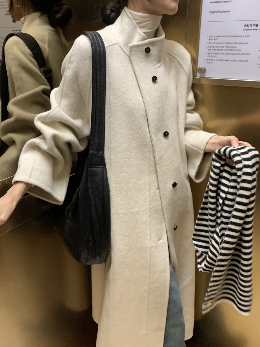 FRILL-T韓國代購㊣女裝新品時尚中長款大衣手工制作含腰帶FRILL-T中長款大衣
