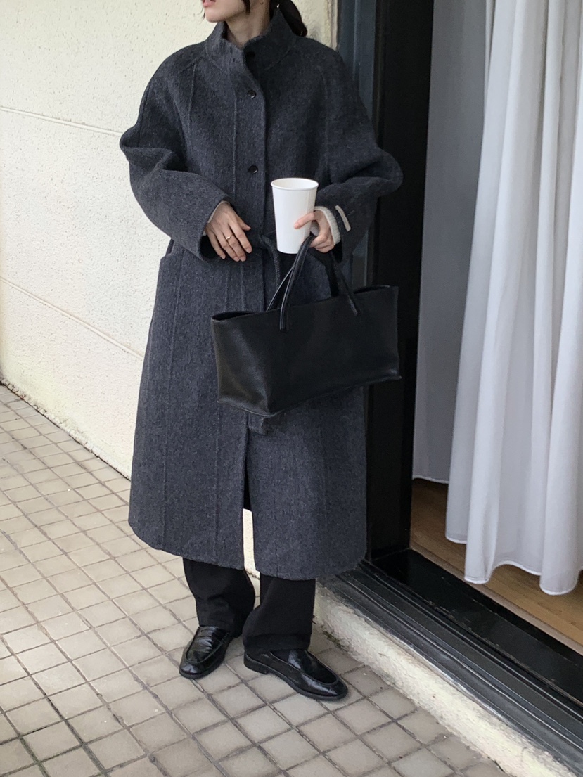 FRILL-T韓國代購㊣女裝新品時尚中長款大衣手工制作含腰帶FRILL-T中長款大衣