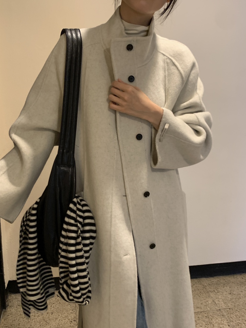 FRILL-T韓國代購㊣女裝新品時尚中長款大衣手工制作含腰帶FRILL-T中長款大衣