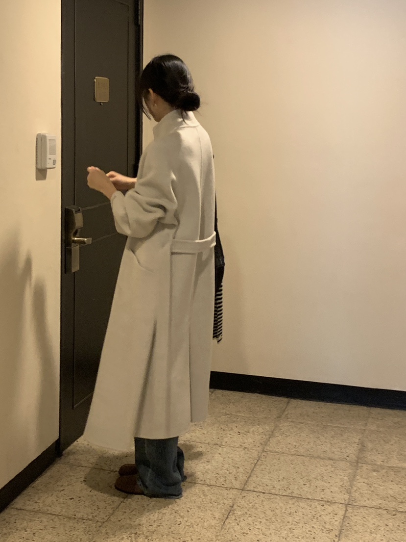 FRILL-T韓國代購㊣女裝新品時尚中長款大衣手工制作含腰帶FRILL-T中長款大衣