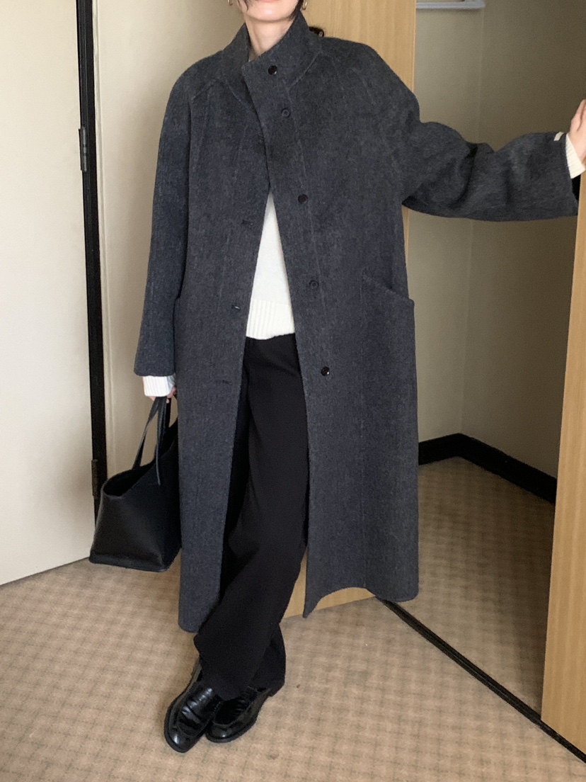FRILL-T韓國代購㊣女裝新品時尚中長款大衣手工制作含腰帶FRILL-T中長款大衣
