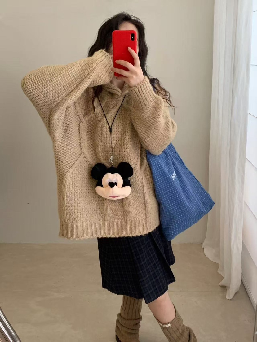 FRILL-T韓國代購㊣女士新品熱賣休閑25秋冬針織衫連帽針織衫FRILL-T針織衫