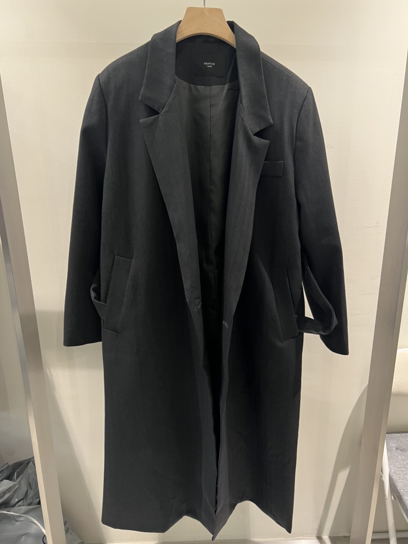 MENTOR韓國代購㊣女士新品真品時尚熱賣休閑長款風衣含腰帶MENTOR長款風衣圖色1