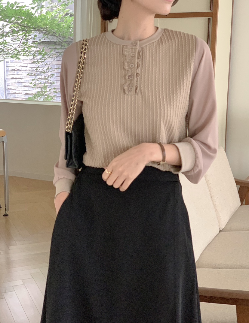RE:FRESH-L東大門㊣代購女裝新品時尚人氣25秋冬長袖T恤駝色RE:FRESH長袖T恤