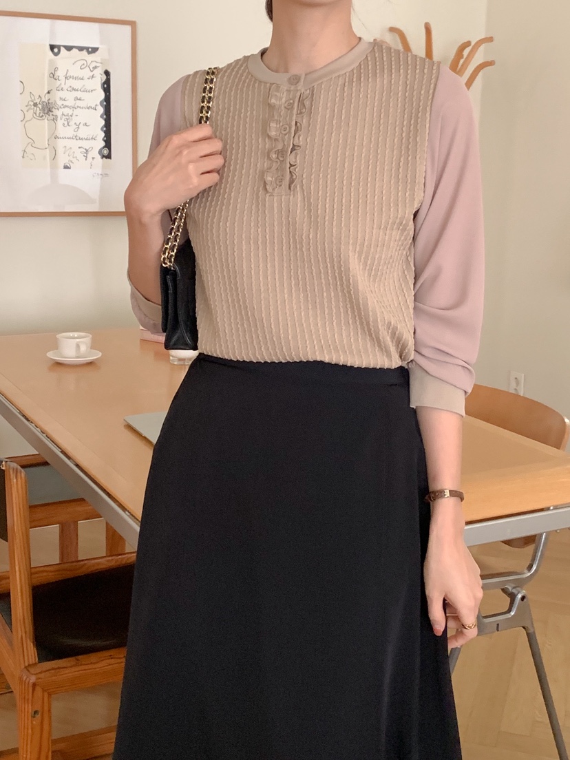 RE:FRESH-L東大門㊣代購女裝新品時尚人氣25秋冬長袖T恤駝色RE:FRESH長袖T恤