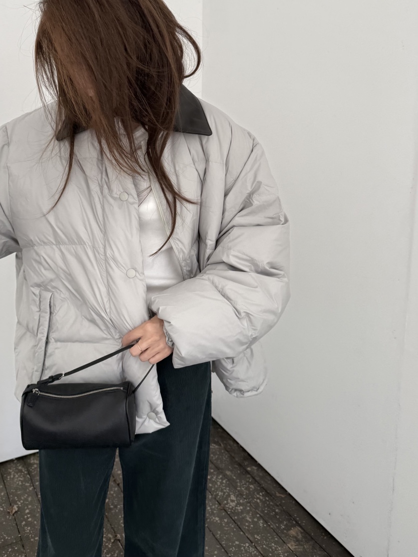 WATER/RIVER韓國直郵㊣女裝新款職業人氣短款棉服皮革拼色絨WATER/RIVER短款棉服