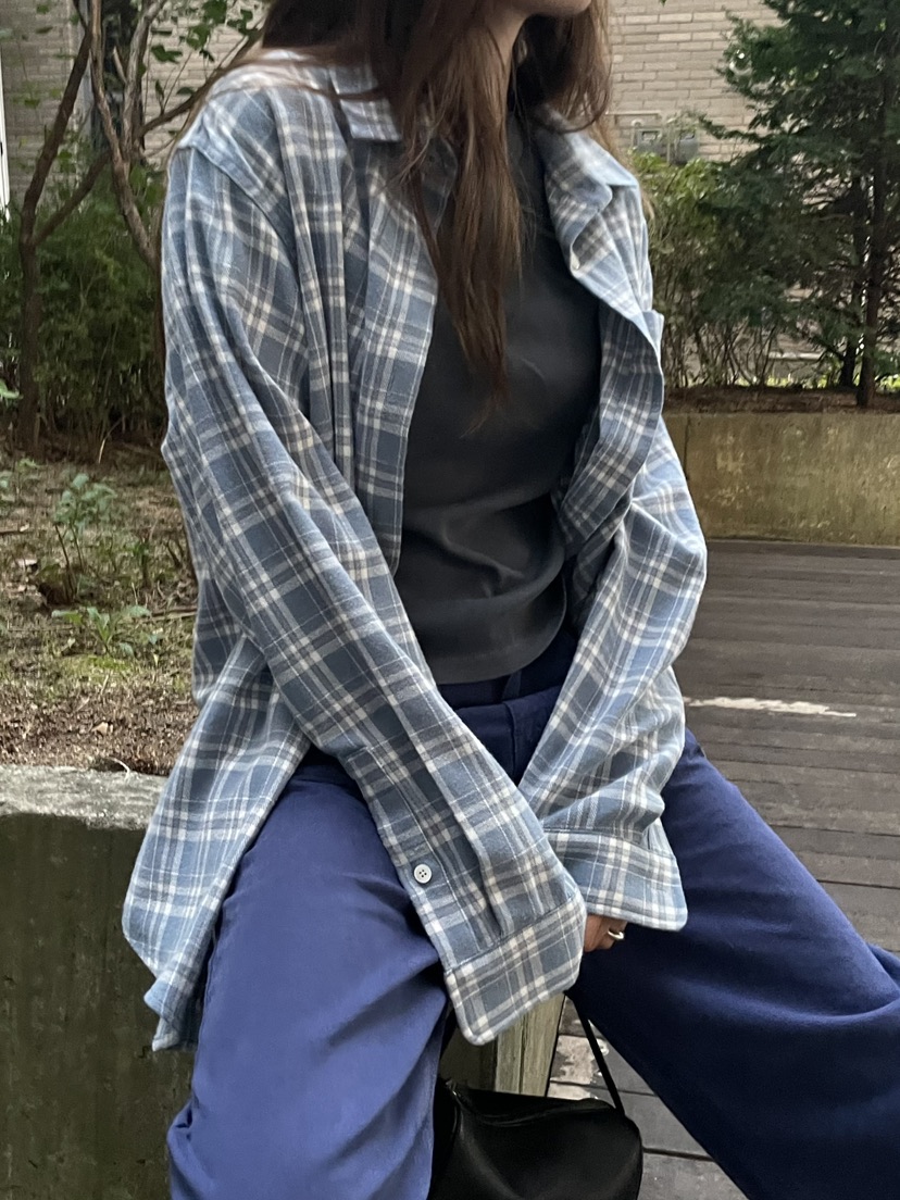 WATER/RIVER東大門㊣代購女裝新品25秋冬襯衫蕾絲衫水洗格紋WATER/RIVER襯衫/蕾絲衫