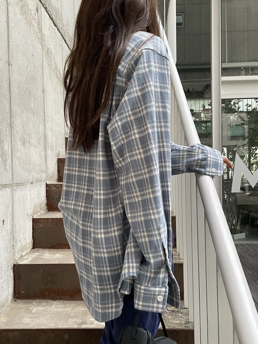 WATER/RIVER東大門㊣代購女裝新品25秋冬襯衫蕾絲衫水洗格紋WATER/RIVER襯衫/蕾絲衫