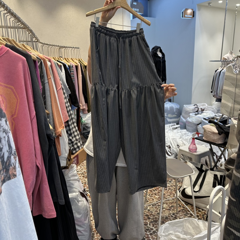 THE LINE-Q東大門㊣代購女裝新品25秋冬推薦休閑褲闊腿褲THE LINE-Q休閑褲圖色1墨色