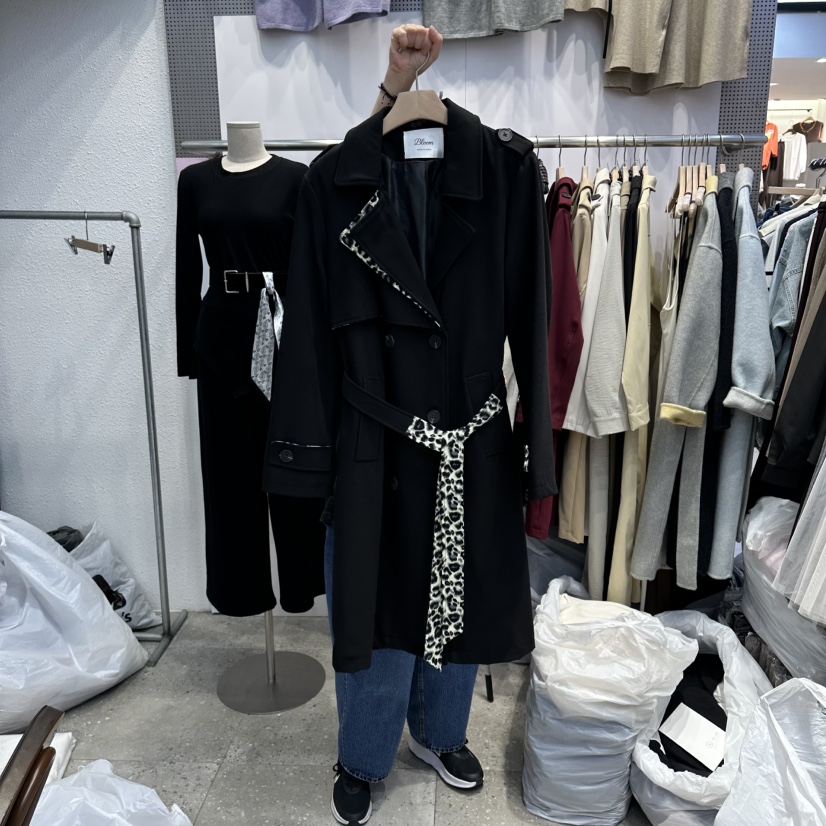 BLOOM韓國直郵㊣女裝新品熱賣25秋冬長款風衣含腰帶拼色長款BLOOM-Q長款風衣圖色4