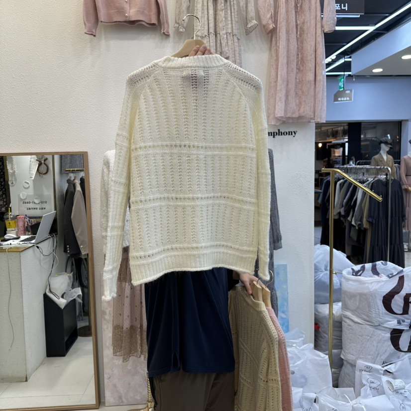 SYMPHONY東大門㊣實拍女士新款休閑人氣時尚真品毛衣網眼開衫SYMPHONY毛衣
