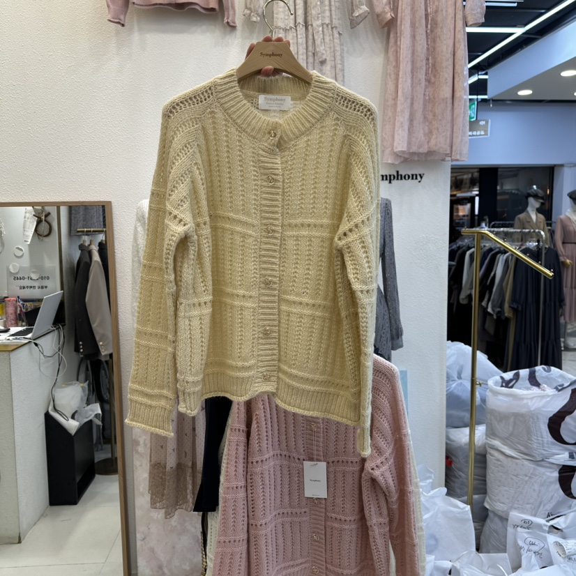 SYMPHONY東大門㊣實拍女士新款休閑人氣時尚真品毛衣網眼開衫SYMPHONY毛衣圖色1