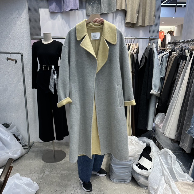 BLOOM韓國直郵㊣女士新品真品人氣中長款大衣手工制作含腰帶BLOOM-Q中長款大衣圖色1