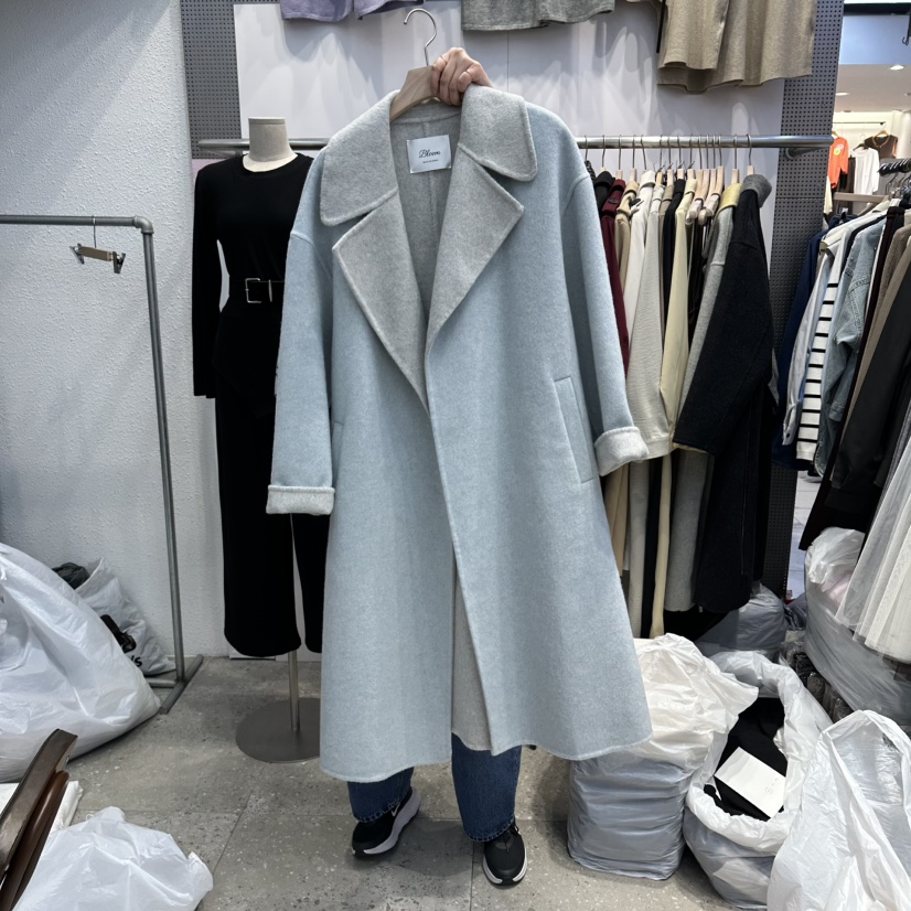 BLOOM韓國直郵㊣女士新品真品人氣中長款大衣手工制作含腰帶BLOOM-Q中長款大衣圖色3
