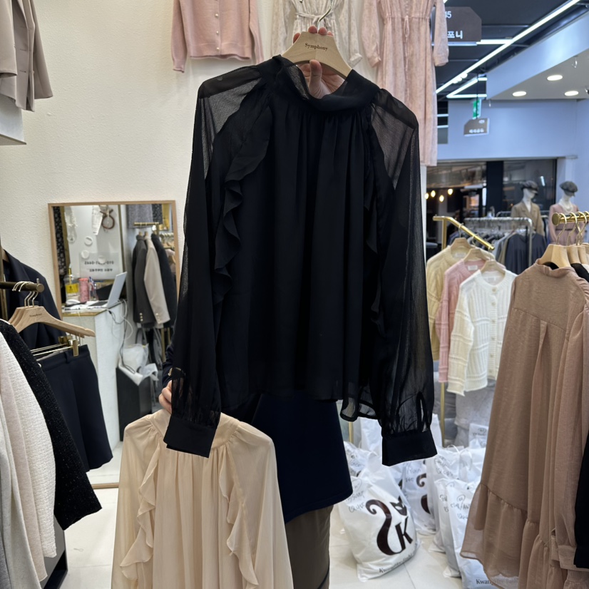 SYMPHONY韓國直郵㊣女士新品推薦職業25秋冬襯衫蕾絲衫荷葉邊SYMPHONY襯衫/蕾絲衫圖色2