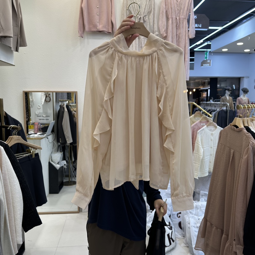 SYMPHONY韓國直郵㊣女士新品推薦職業25秋冬襯衫蕾絲衫荷葉邊SYMPHONY襯衫/蕾絲衫圖色3