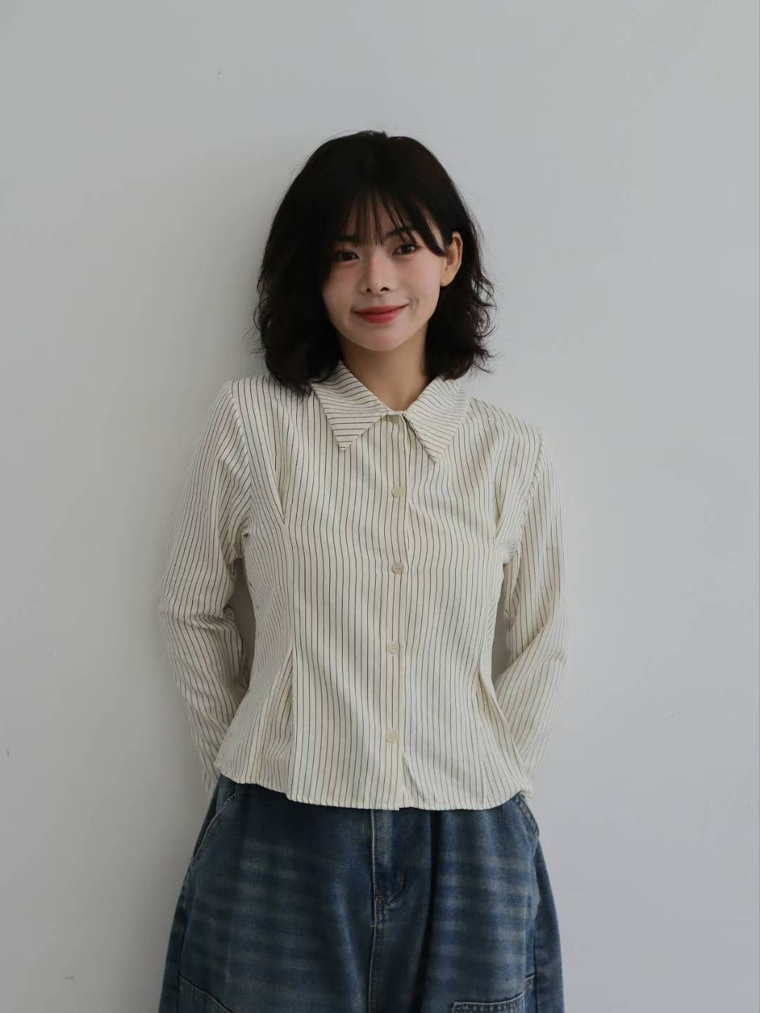 WOOJOO東大門㊣實拍女裝新款熱賣真品推薦襯衫蕾絲衫絨面革WOOJOO襯衫/蕾絲衫