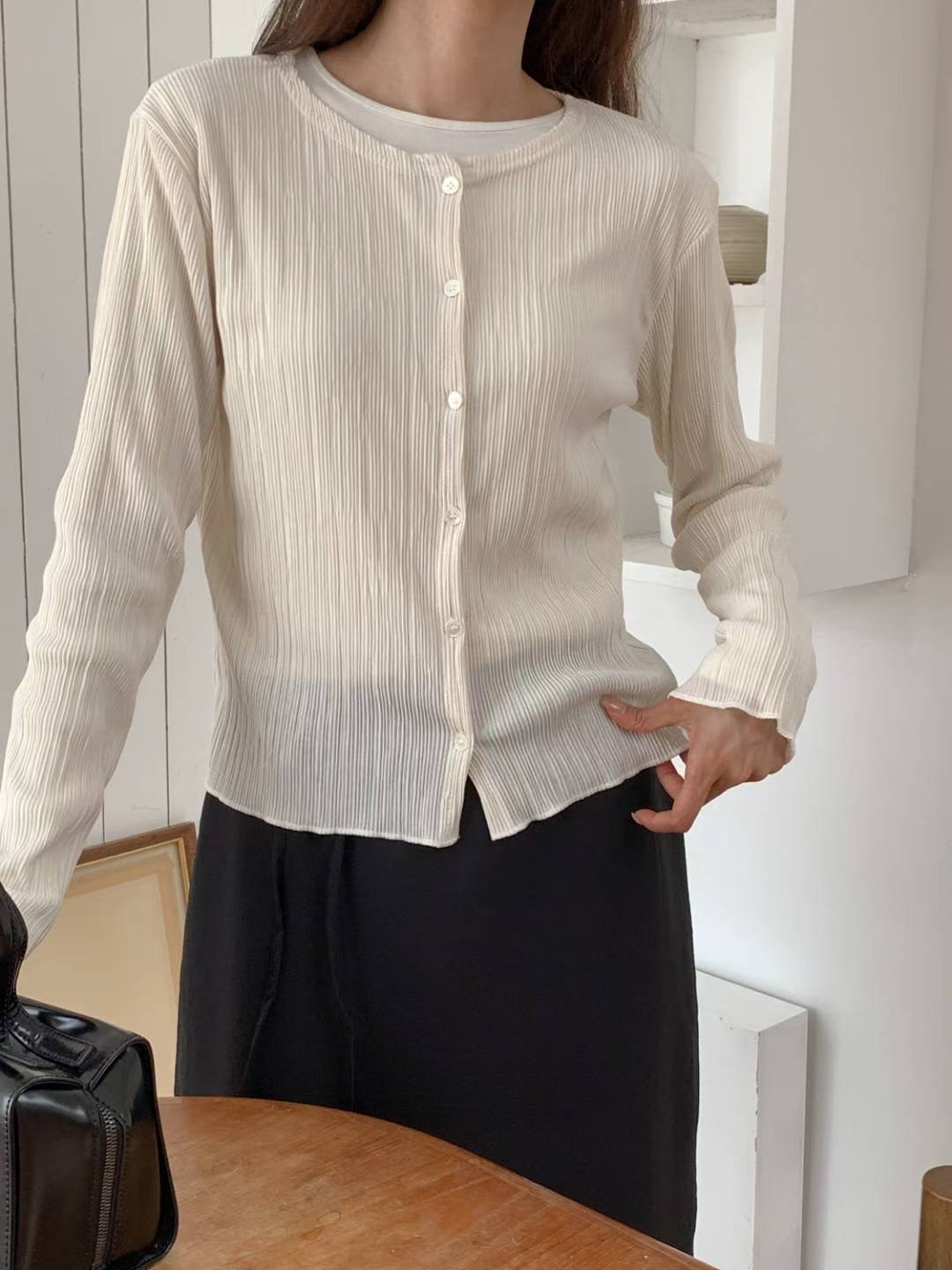 SUNDAY韓國直郵㊣女裝新款熱賣職業休閑人氣真品長袖T恤褶皺SUNDAY長袖T恤圖色3