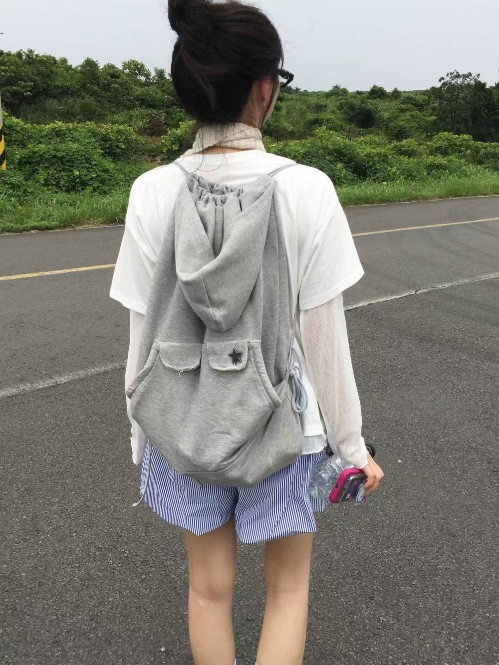 WOOJOO韓國直郵㊣女士新品職業25秋冬休閑人氣雙肩背包連帽WOOJOO雙肩背包