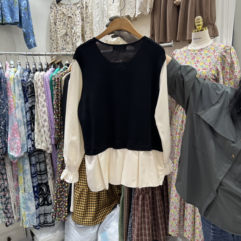 BIKINI韓國直郵㊣女士新品推薦職業時尚真品襯衫蕾絲衫假兩件BIKINI襯衫/蕾絲衫