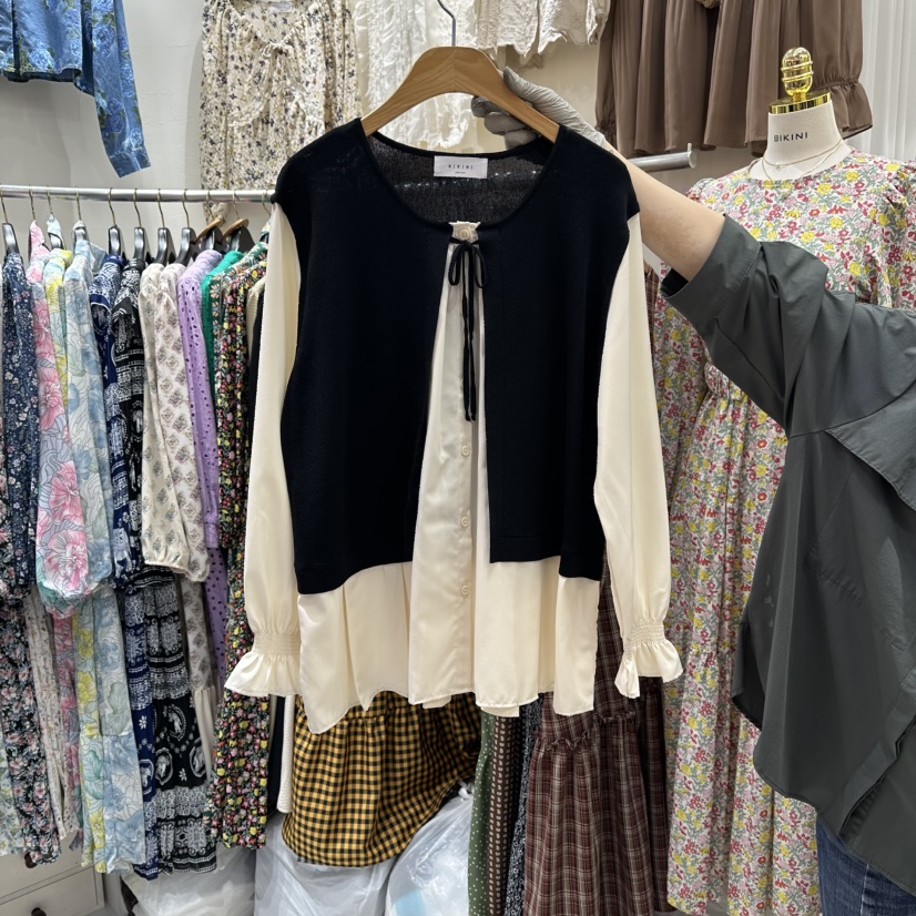BIKINI韓國直郵㊣女士新品推薦職業時尚真品襯衫蕾絲衫假兩件BIKINI襯衫/蕾絲衫圖色2