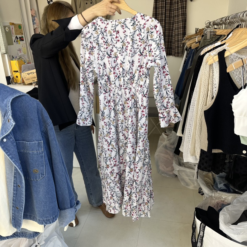 HOJAE韓國直郵㊣女裝新款職業熱賣真品人氣時尚休閑連衣裙花朵MID-LEVEL JUMP連衣裙