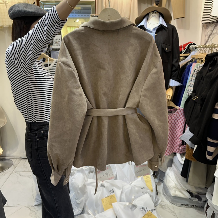 BUTTU東大門㊣實拍女士新品休閑熱賣25秋冬夾克含腰帶絨面革10 O CLOCK/Buttu夾克