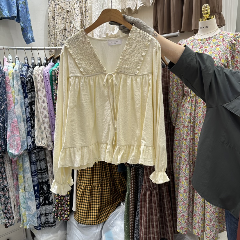 BIKINI韓國直郵㊣女士新款休閑真品25秋冬職業熱賣襯衫蕾絲衫BIKINI襯衫/蕾絲衫圖色2
