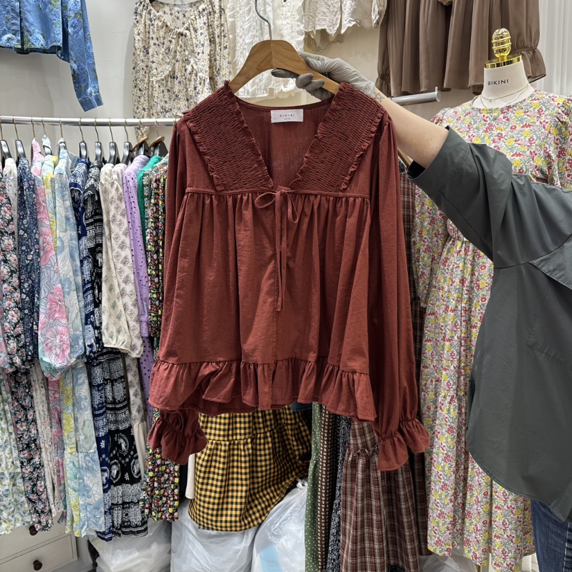 BIKINI韓國直郵㊣女士新款休閑真品25秋冬職業熱賣襯衫蕾絲衫BIKINI襯衫/蕾絲衫圖色3