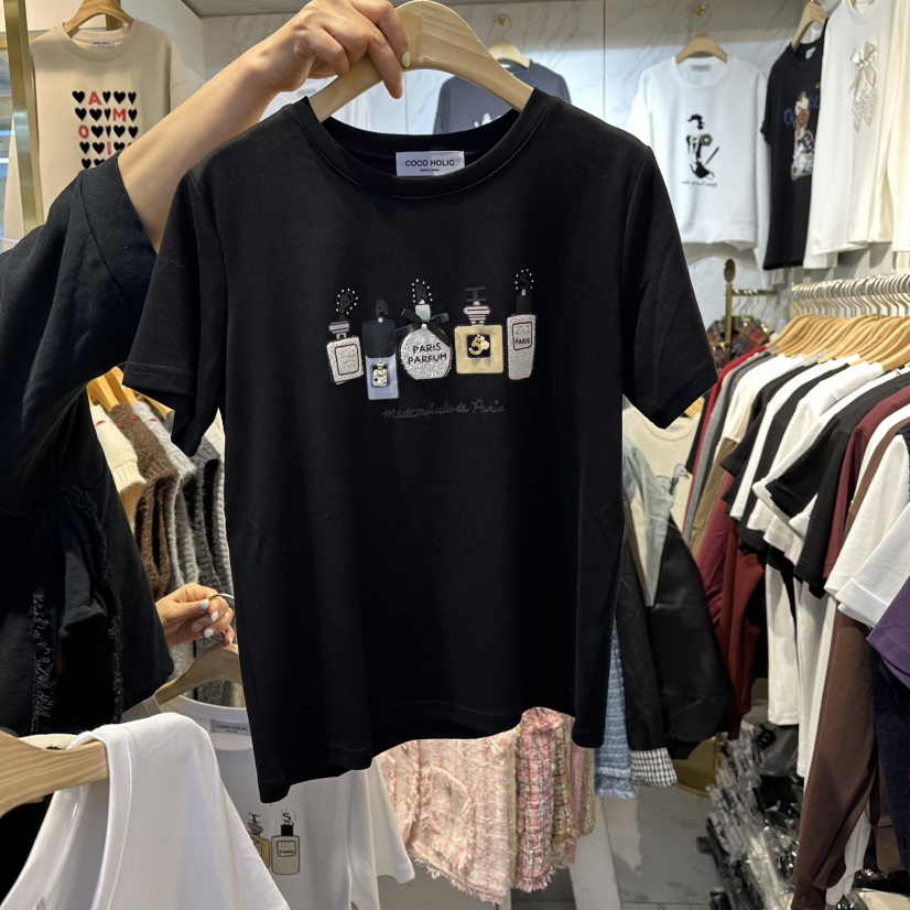 COCO HOLIC韓國直郵㊣女裝新款人氣休閑推薦職業T恤可愛的COCO HOLICT恤圖色2