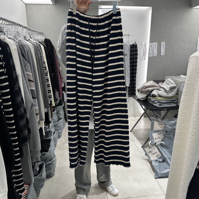 ANDE韓國代購㊣女裝新品人氣真品時尚職業休閑推薦25秋冬休閑褲Ande休閑褲圖色2藍白杠