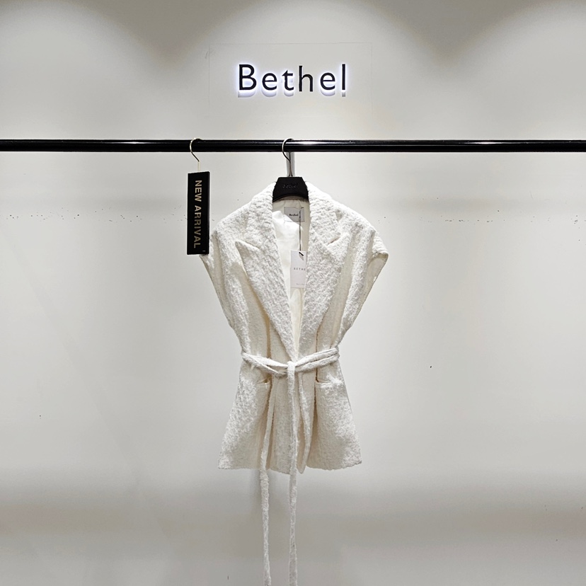 BETHEL韓國代購㊣女士新品時尚25秋冬推薦人氣熱賣馬甲含腰繩BETHEL馬甲圖色1
