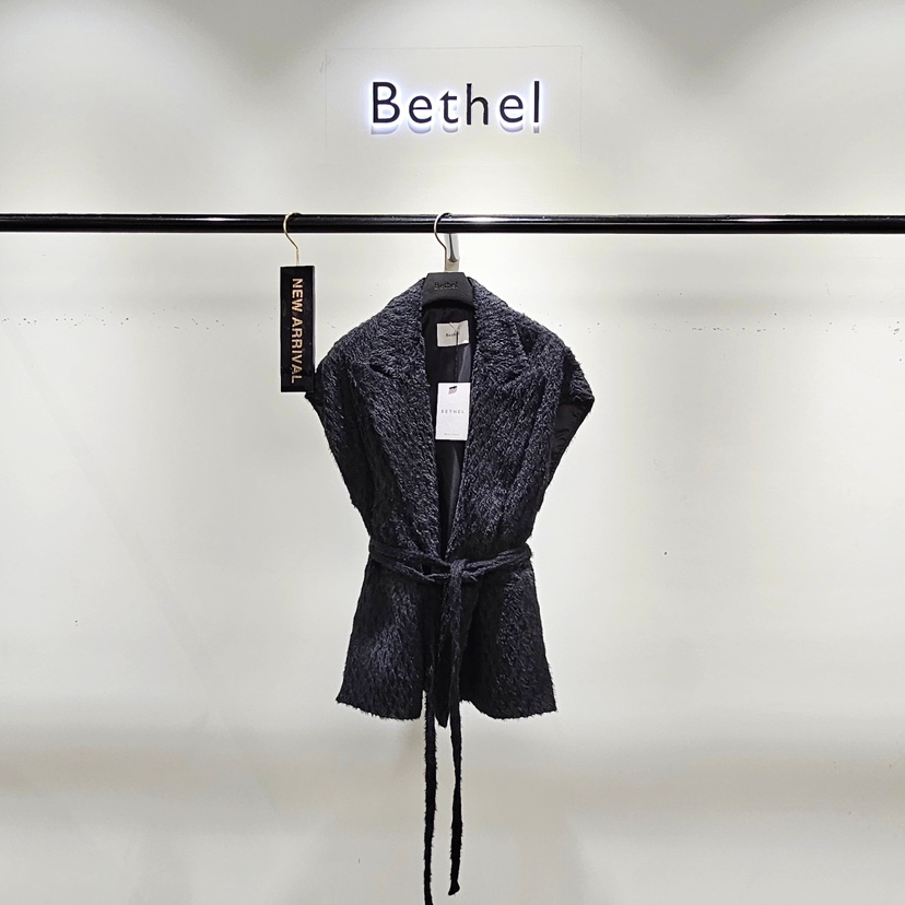 BETHEL韓國代購㊣女士新品時尚25秋冬推薦人氣熱賣馬甲含腰繩BETHEL馬甲圖色2