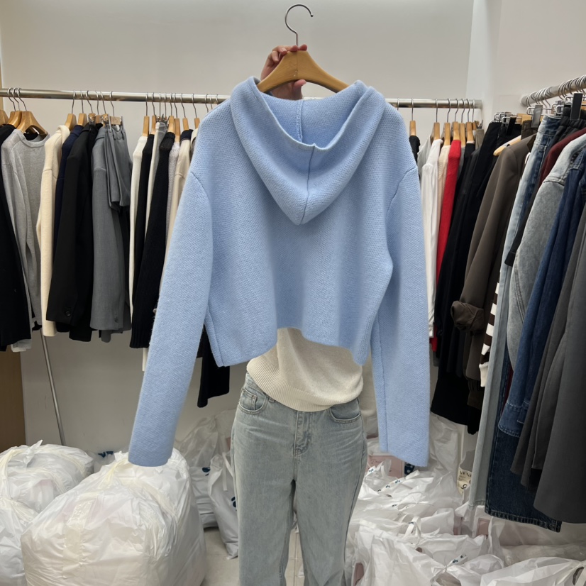 DRESS ROOM韓國代購㊣女裝新品職業休閑時尚針織衫連帽針織衫DRESS ROOM針織衫