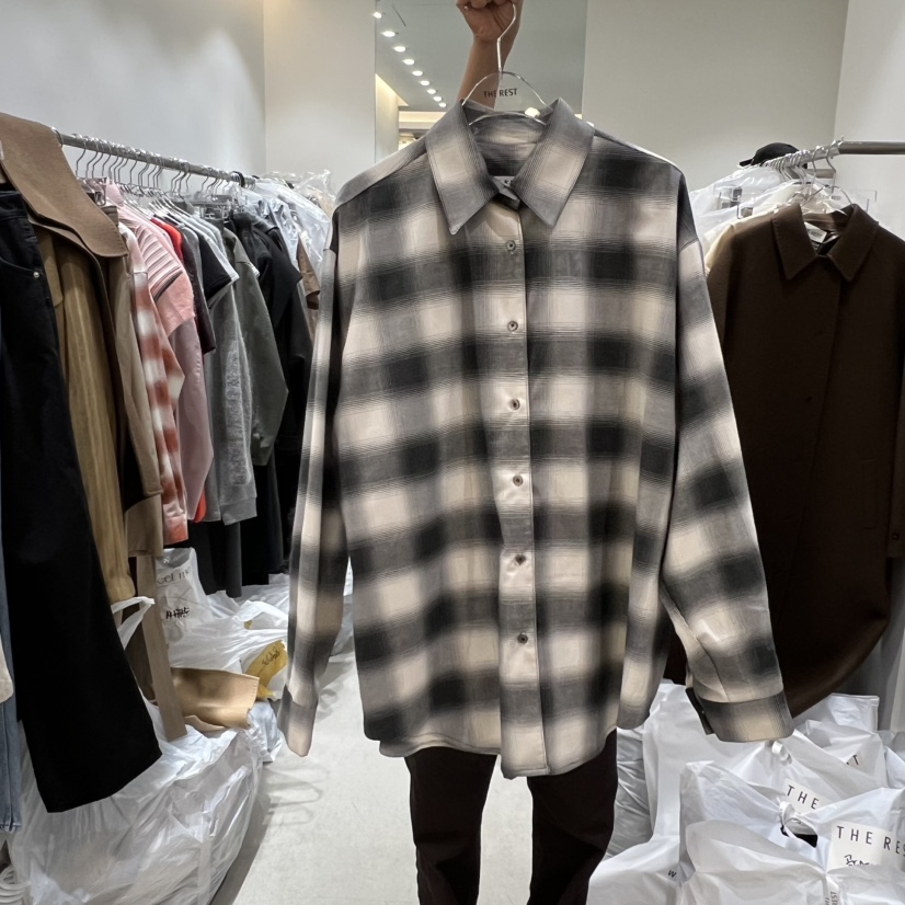 THE REST韓國代購㊣女裝新品25秋冬休閑職業襯衫蕾絲衫格紋THE REST/UNNOEUD襯衫/蕾絲衫圖色1