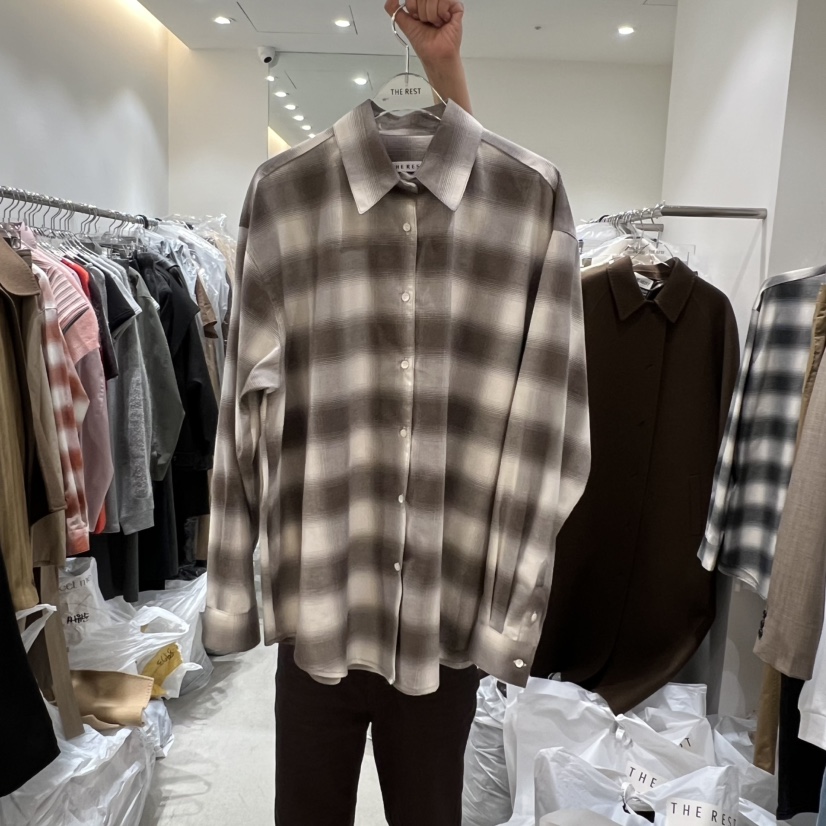 THE REST韓國代購㊣女裝新品25秋冬休閑職業襯衫蕾絲衫格紋THE REST/UNNOEUD襯衫/蕾絲衫圖色2