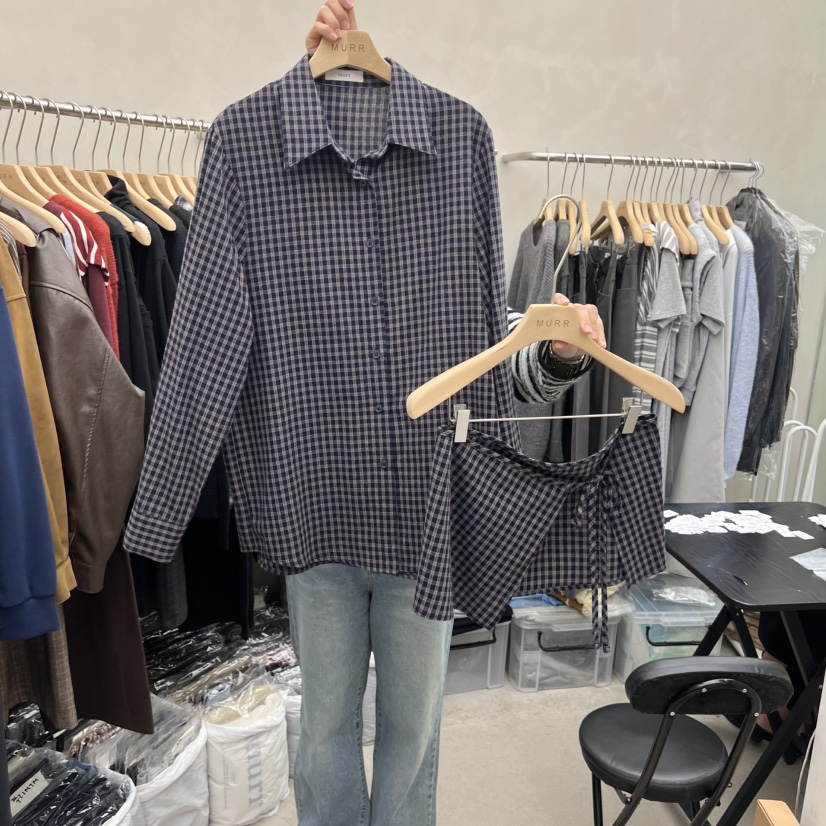 MURR韓國代購㊣女裝新品熱賣25秋冬真品休閑人氣時尚套裝格紋MURR套裝圖色2