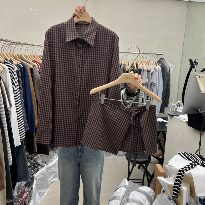 MURR韓國代購㊣女裝新品熱賣25秋冬真品休閑人氣時尚套裝格紋MURR套裝圖色3