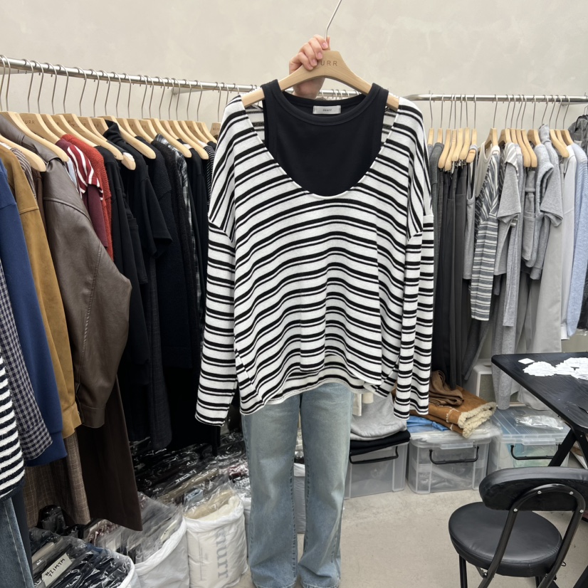 MURR東大門㊣實拍女士新品休閑真品熱賣長袖T恤不含內搭單排扣MURR長袖T恤圖色1