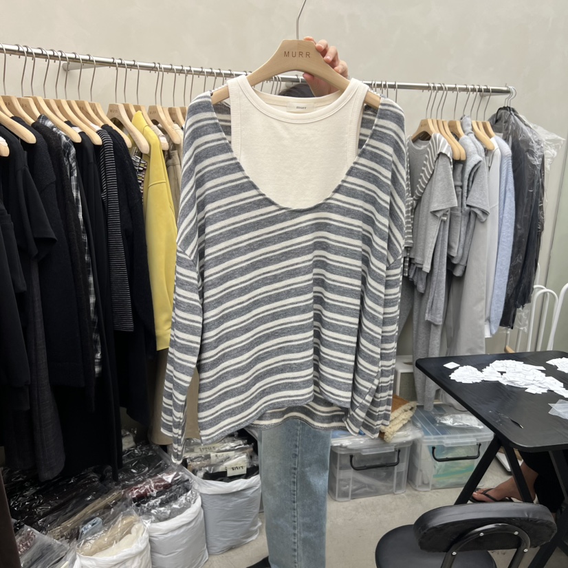MURR東大門㊣實拍女士新品休閑真品熱賣長袖T恤不含內搭單排扣MURR長袖T恤圖色2