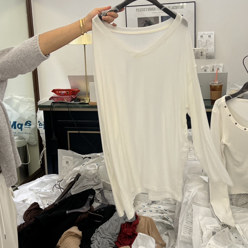 VIRKIN東大門㊣直郵女裝新品休閑25秋冬真品長袖T恤V領羊毛VIRKIN長袖T恤圖色5