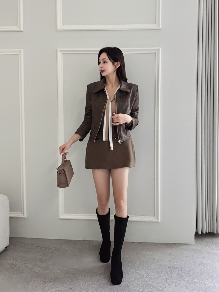 CLOTH韓國代購㊣女裝新款人氣25秋冬推薦休閑真品時尚夾克皮革CLOTH夾克