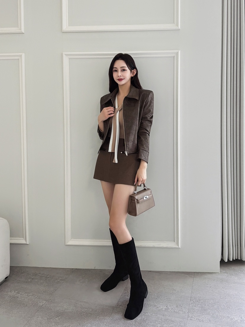 CLOTH韓國代購㊣女裝新款人氣25秋冬推薦休閑真品時尚夾克皮革CLOTH夾克