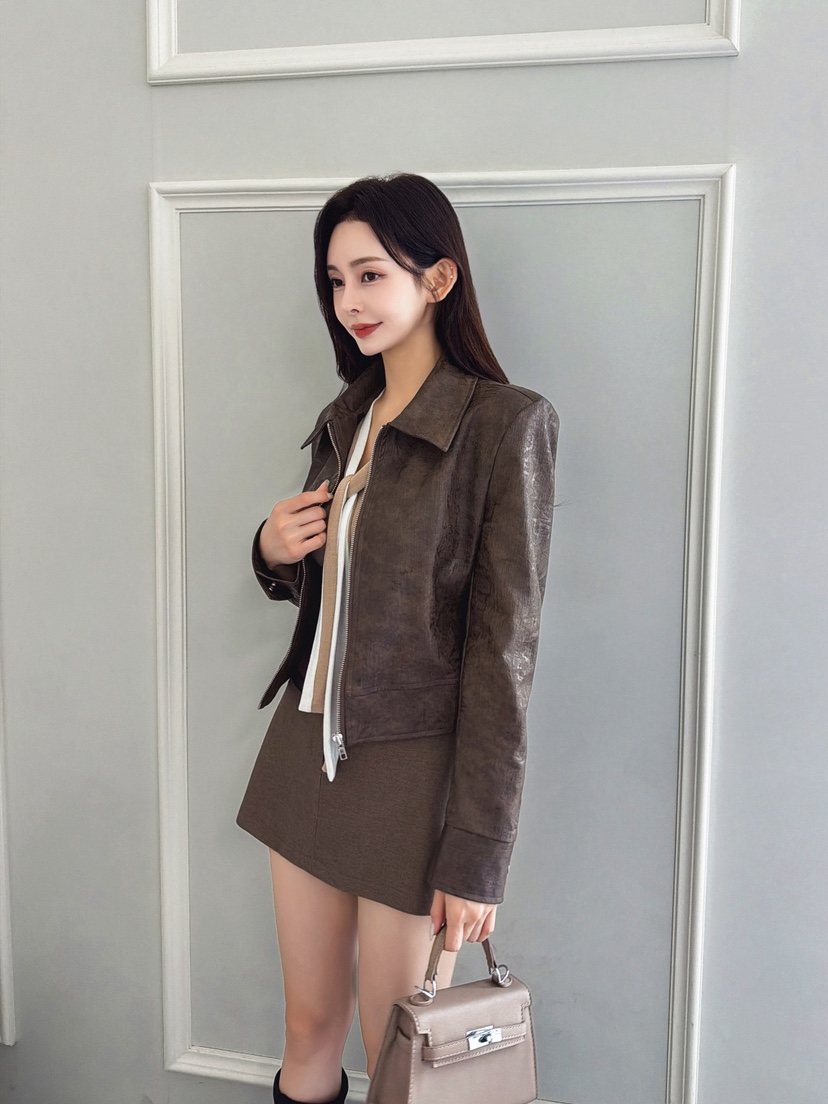 CLOTH韓國代購㊣女裝新款人氣25秋冬推薦休閑真品時尚夾克皮革CLOTH夾克