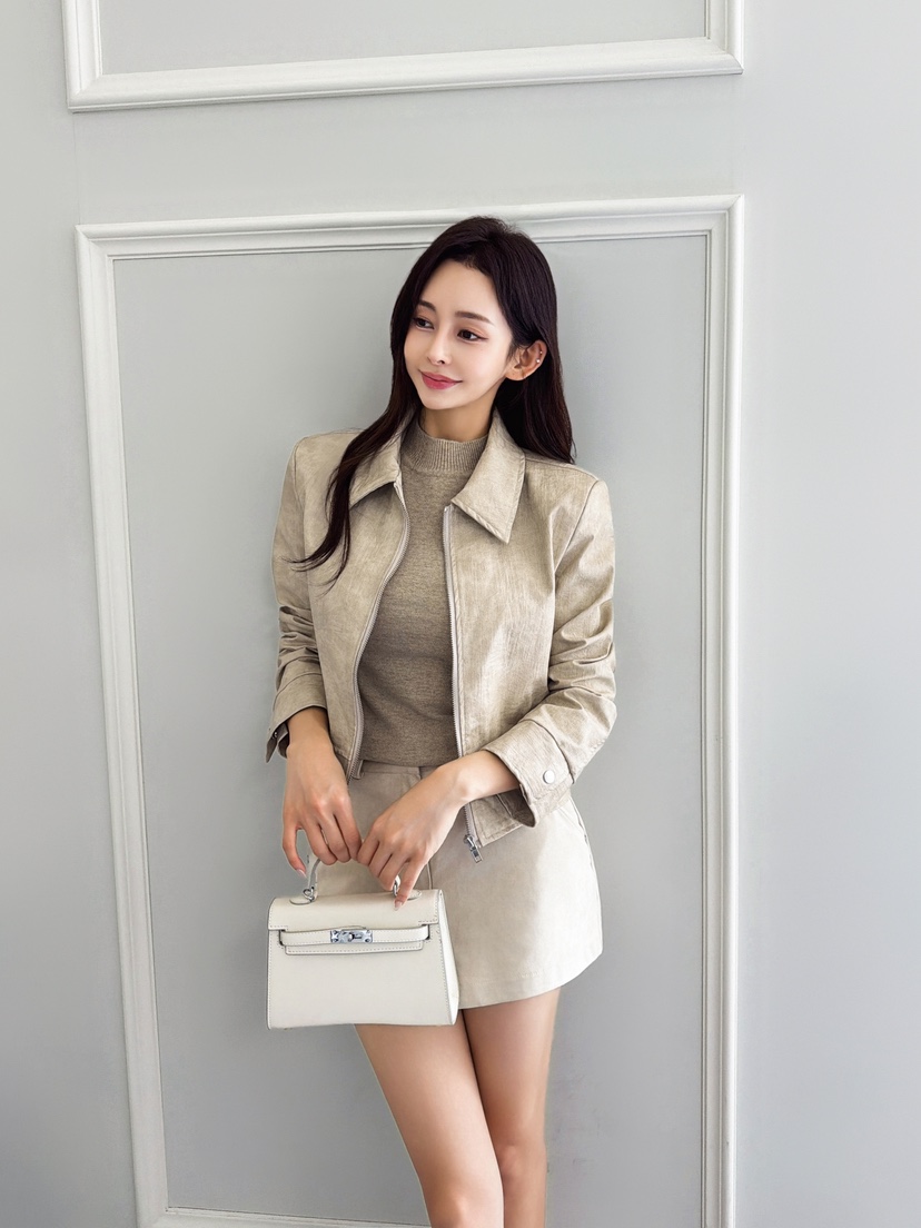 CLOTH韓國代購㊣女裝新款人氣25秋冬推薦休閑真品時尚夾克皮革CLOTH夾克