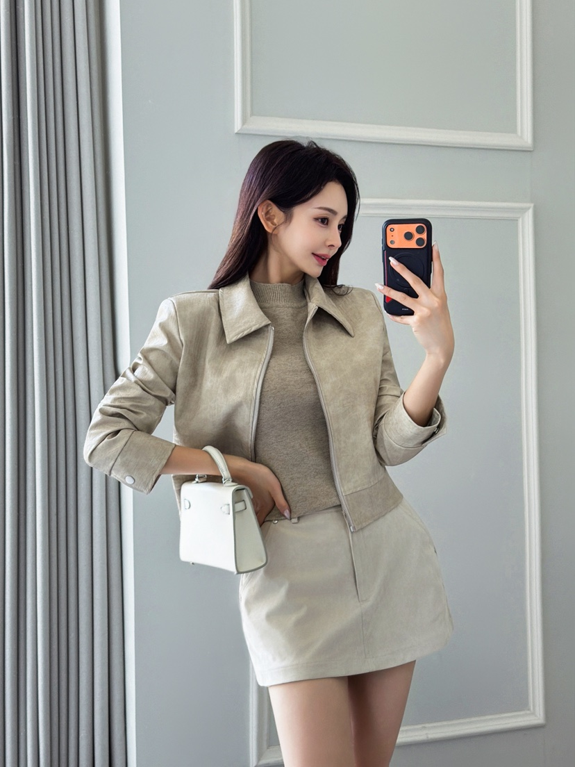 CLOTH韓國代購㊣女裝新款人氣25秋冬推薦休閑真品時尚夾克皮革CLOTH夾克