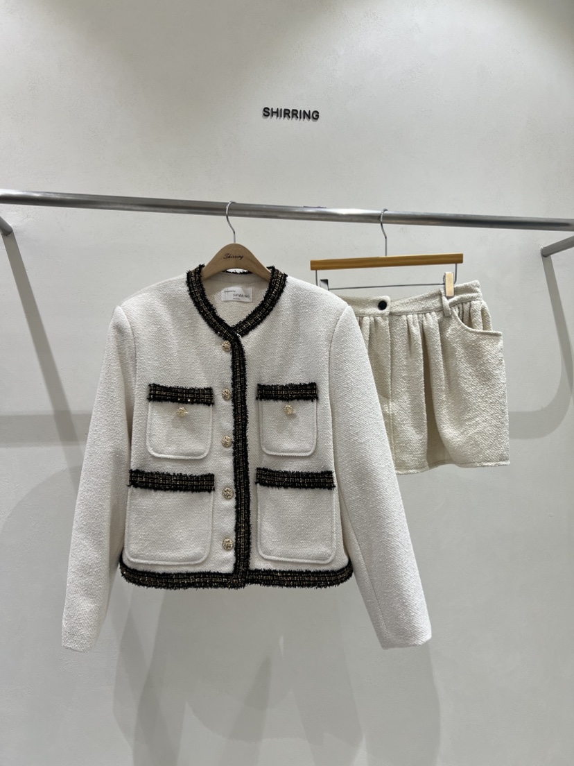 SHIRRING東大門㊣實拍女裝新品25秋冬職業人氣短裙粗花呢打折SHIRRING短裙